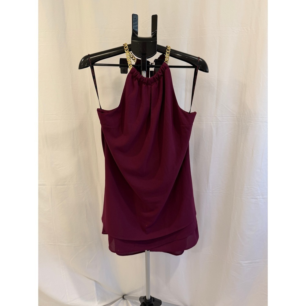 Guess‎ Halter Shift Dress Chain Strap Sleeveless Burgundy Size M Party